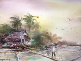 E. Ramos, Salt Making, watercolor on paper