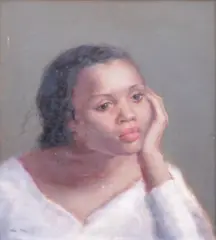 “Dana” by Mia Herbosa, Oil on masonite board, offered Jul 2019