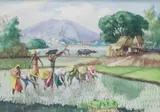 Jose B. David, Planting Rice, watercolor on paper