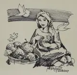 Steve Velasquez, Woman Vendor, pen and ink on paper