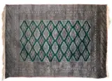 Bokhara rug, Untitled, brown and green silk on wool pile