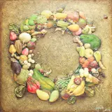 Jes Santos, Wreath of Harvest (Fruits Series), mixed media