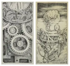 Lyra Garcellano, a.) Untitled 1 b.) Untitled 2, pen and ink on paper