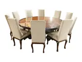 Large Rotating Dinner Table with 10 upholster chairs, Untitled, table: H: 30” x D: 83 1/2” (76 cm x 212 cm) chairs: H: 44” x L: 20” x W: 23” (112 cm x 51 cm x 58 cm)