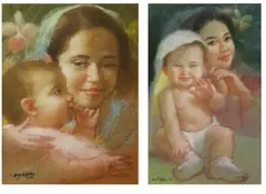 a.) Mother and Child 1 b.) Mother and Child 2 by Greg Bolaños, a) pastel on paper b) pastel on paper, offered Jul 2018