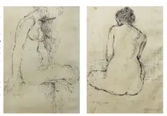 Florencio B. Concepcion, a.) Nude  b.) Nude 2, a) pen and ink on paper b) pen and ink on paper