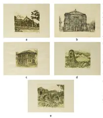 Alex Uy, a.) Laoag Church, Ilocos Norte b.) Malate Church, Philippines  c.) Old House. Calaca, Batangas  d.) Belfry of Cagsawa  e.) Parian Gate, Old Manila, Phil, a.print b.print 52/70 c.print 46/100 d.print e.print 8/100