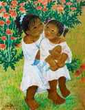 Veronica, 2 Sisters, oil pastel on paper