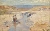 Percy Lindsay, Prospectors oil on board signed lower right: Percy Lindsay 15.5 x 24cm