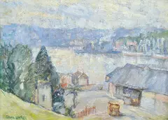 Dora Serle, Hobart Harbor 1943 oil on canvas laid on board, oil