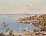 James Ranalph Jackson, Sydney Harbour through Clifton Gardens oil on canvas