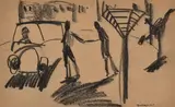 Untitled (Street Scene) charcoal on paper signed lower right: BLACKMAN 23 x 36.5cm by Charles Blackman, drawing, sold Dec 2014