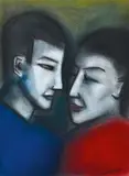 Robert Dickerson, Intimate Conversation pastel on paper, drawing