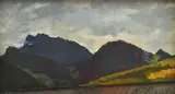 Kazimierz Pochwalski, Mountain Scene 1917 oil on board signed lower left: K Pochwalski 18 x 33.5cm