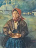 Teodor Axentowicz, Ukrainian Peasant Girl watercolour and gouache on paper on board signed lower right: T. Axentowicz 52 x 41cm, watercolor