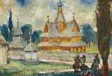 Fryderyk Pautsch, Church with Figures oil on board 20 x 29cm, oil