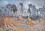 Walter Withers, vendor will collect Haystacks with Approaching Storm oil on board, oil