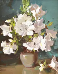 Alan D. Baker, Still Life with Azaleas oil on board signed lower right: Alan D. Baker 36 x 28cm, oil