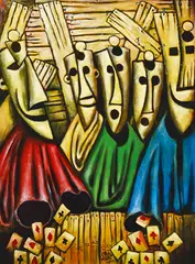Pro Hart, Card Players Masks 2002 oil on canvas, oil