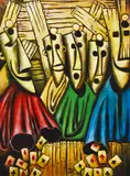 Pro Hart, Card Players Masks 2002 oil on canvas