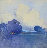 J J Hilder, Gathering Clouds - Dora Creek watercolour, watercolor