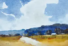 Rubery Bennett, Country Road watercolour initialed lower left: R. B. 8.5 x 11.5cm, watercolor
