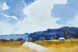 Rubery Bennett, Country Road watercolour initialed lower left: R. B. 8.5 x 11.5cm, watercolor