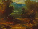 Albert Luther Gill, Landscape oil on canvas on board signed lower right: Gillini 12 x 14.5cm, oil