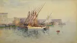 Arthur Merric Boyd Snr, Moored Sailing Boats 1893 watercolour signed and dated lower right: Arthur Boyd/1893 29 x 50cm, watercolor