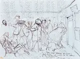 Donald Friend, Blind Man's Bluff: Art Critics at Work in the Athens of the Antipodes 1978 ink on paper titled, signed and dated lower right: Donald Friend: '78 26.5 x 36cm, drawing