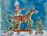 Yosl Bergner, Rocking Horse 1977 oil on paper on board signed lower left: YOSL BERGNER 33.5 x 43cm, oil