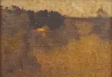 Godfrey Miller, Warrandyte Landscape c.1919-29 oil on board signed indistinctly lower right: Godfrey 16 x 22.5cm
