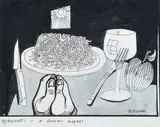 Spaghetti - A Roman Repast ink on paper by Charles Blackman, drawing, sold Dec 2014