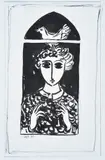 Yosl Bergner, Girl and Bird at the Window c.1972 mixed media signed lower left: Yosl Bergner, mixed media