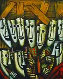 Pro Hart, Masks - Drinkers 2001 oil on board