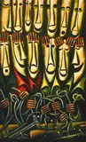 Pro Hart, Brainwashing the Shooters 1996 oil on canvas