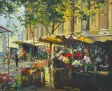 Constantine Kluge, Paris Opera (Flower Market) oil on canvas, oil