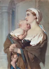 Guido Bach, Mother and Child 1867 watercolour, watercolor