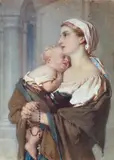Guido Bach, Mother and Child 1867 watercolour, watercolor