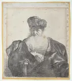 Rembrandt van Rijn, Old Man with Beard, Fur Hat and Velvet Cloak, c. 1630 etching, margins trimmed