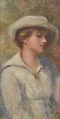 J. R. Ashton, Portrait of a Lady 1899 oil on board signed and dated lower right: J.R. Ashton 1899 23 x 12cm, oil