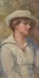 J. R. Ashton, Portrait of a Lady 1899 oil on board signed and dated lower right: J.R. Ashton 1899 23 x 12cm, oil