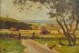 Alfred East, Pastoral Landscape oil on board, oil