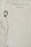 Self-Portrait (inscribed to Bertram Stevens) ink on paper 17 x 11.5cm by Norman Lindsay, drawing, sold Dec 2014