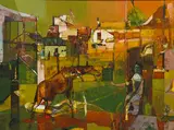 Reinis Zusters, Farm Scene oil on board
