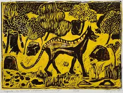 Harry Rosengrave, Lagunta Kanunna (Thyfacene) - Tasmanian Tiger colour linocut 36/50 ave 37 x 53cm, print (other)