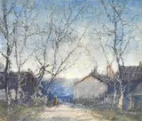 Thomas Balfour Garrett, Winter Scene - Figures by Cottage monotype signed lower right: TOM GARRETT 27 x 32cm