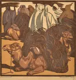 Norbertine Bresslern-Roth, Camels Resting colour linocut signed lower right: Bresslern-Roth 22.5 x 22.5cm, print (other)