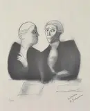 Robert Dickerson, Two Barristers, Conversing at a Table offset lithograph, lithograph