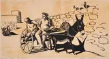 Lesbia Thorpe, Donkey Cart, Malta linocut, print (other)
